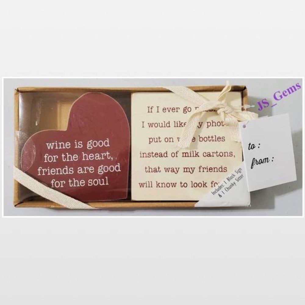 New 2 Piece Block & Sitter Wine Sign Gift Set Décor